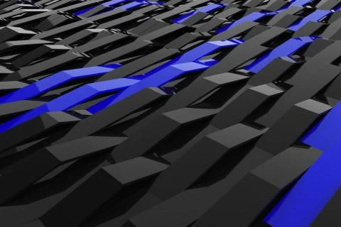 3D rendering of black gloss plastic waves with colored elements Illustrazione stock