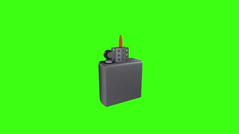 3D rendering of a black lighter with a red flame on a green background Stock Footage 287985889