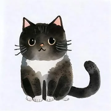 3d rendering of a black little cat sitting Stock Illustration