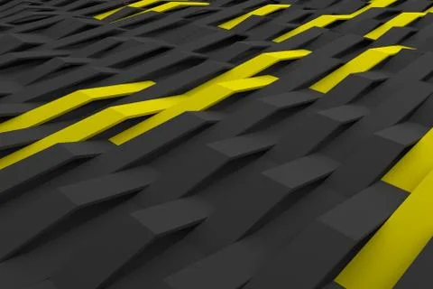 3D rendering of black matte plastic waves with colored elements Stock Illustration