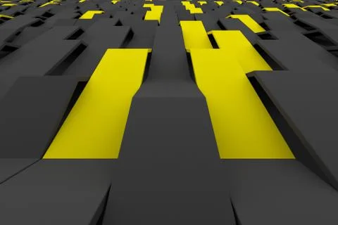 3D rendering of black matte plastic waves with colored elements Stock Illustration