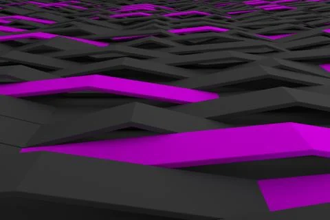 3D rendering of black matte plastic waves with colored elements Stock Illustration