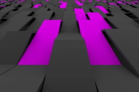 3D rendering of black matte plastic waves with colored elements Stock Illustration