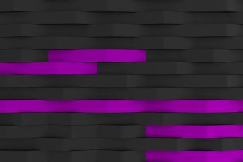 3D rendering of black matte plastic waves with colored elements Stock Illustration