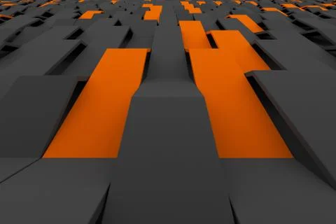 3D rendering of black matte plastic waves with colored elements Stock Illustration