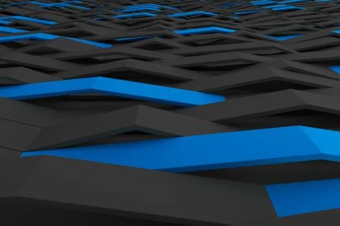 3D rendering of black matte plastic waves with colored elements Stock Illustration