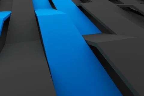 3D rendering of black matte plastic waves with colored elements Illustrazione stock