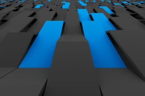 3D rendering of black matte plastic waves with colored elements Illustrazione stock