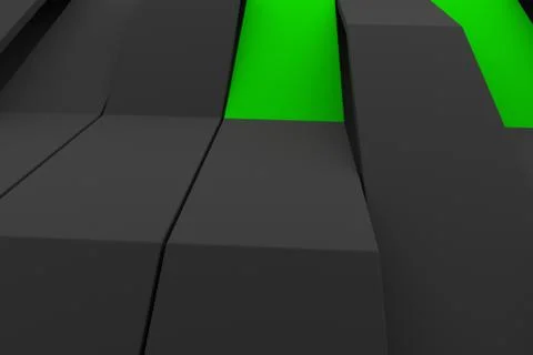 3D rendering of black matte plastic waves with colored elements Stockillustratie