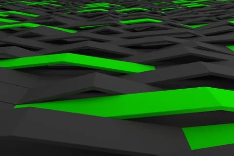 3D rendering of black matte plastic waves with colored elements Stock Illustration