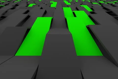 3D rendering of black matte plastic waves with colored elements Illustrazione stock