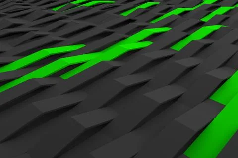 3D rendering of black matte plastic waves with colored elements Stock Illustration