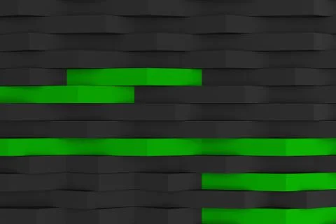 3D rendering of black matte plastic waves with colored elements Stock Illustration