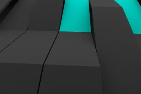 3D rendering of black matte plastic waves with colored elements Stock Illustration