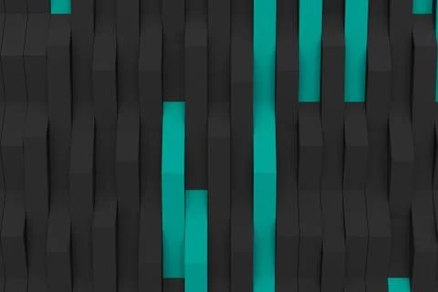 3D rendering of black matte plastic waves with colored elements Stockillustratie