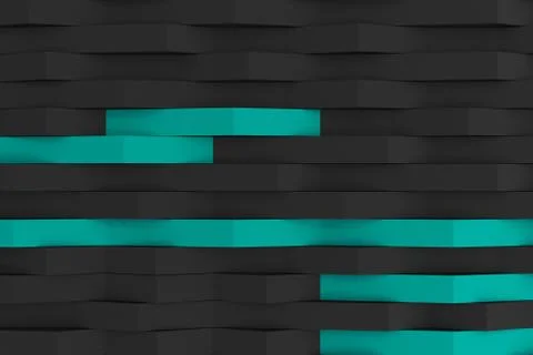 3D rendering of black matte plastic waves with colored elements Stock Illustration