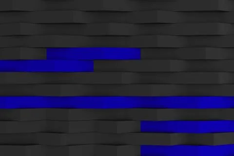 3D rendering of black matte plastic waves with colored elements Illustrazione stock