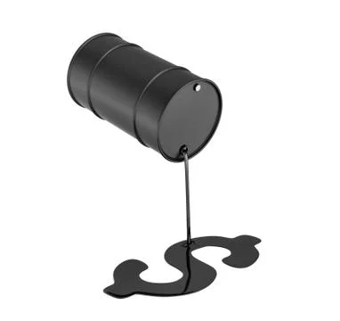 3d rendering of a black oil barrel leaking oil and making a dollar sign isolated Stock Illustration