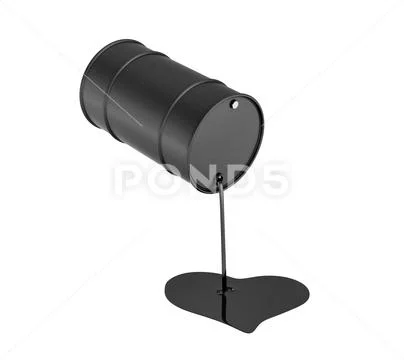 3d rendering of a black oil barrel leaking oil and making a heart shape isolated Stock Illustration