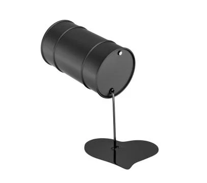 3d rendering of a black oil barrel leaking oil and making a heart shape isolated Stock Illustration
