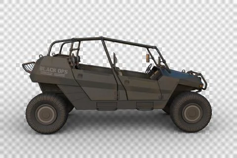 3D rendering of a black ops military all terrain vehicle seen from the side i Stock Illustration