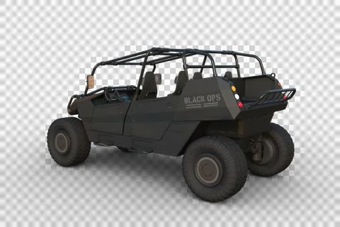 3D rendering of a black ops military all terrain vehicle seen from rear persp Stock Illustration