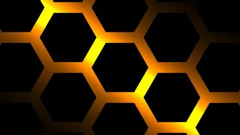 3d Rendering. Black orange hexagons background pattern. Background black dark Stock Illustration