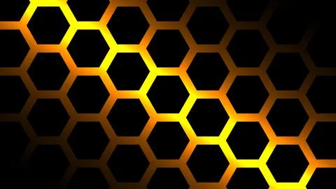 3d Rendering. Black orange hexagons background pattern. Background black dark Stock Illustration