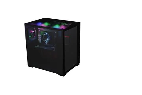 3D rendering of a black PC case with colorful lights isolated on white backgroun Stock Illustration