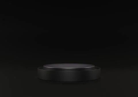 3d rendering of black pedestal stand podium on black background, round geom.. Foto stock