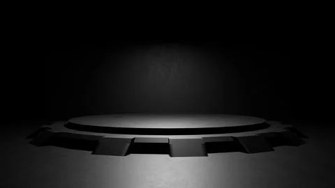 3D rendering of a black podium or podium displayed on a dark background Stock Illustration