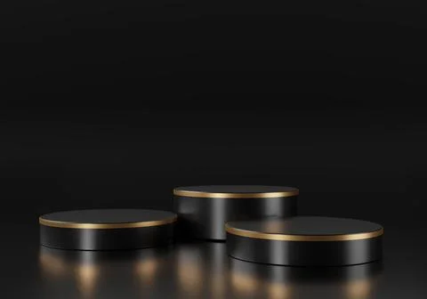 3d rendering black premium and gold, pedestal, a podium with a square platf.. Foto stock