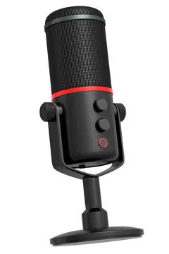 3D rendering of black studio condenser microphone isolated on white backgroun Stock Illustration