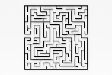 3D rendering. Black  volumetric maze. Geometric pattern. Abstract illusory en Ilustración de archivo