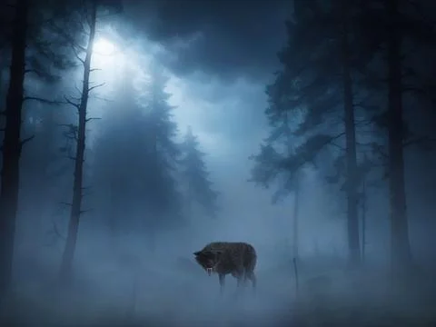 3D rendering of a black wolf or werewolf. Illustrazione stock