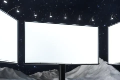 3d rendering, blank advertising board In the night scene Stock Illustration