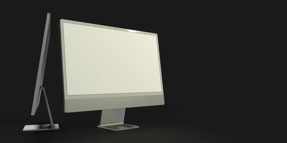 3d rendering of a blank computer display with copy space on a black backgroun Stock Illustration