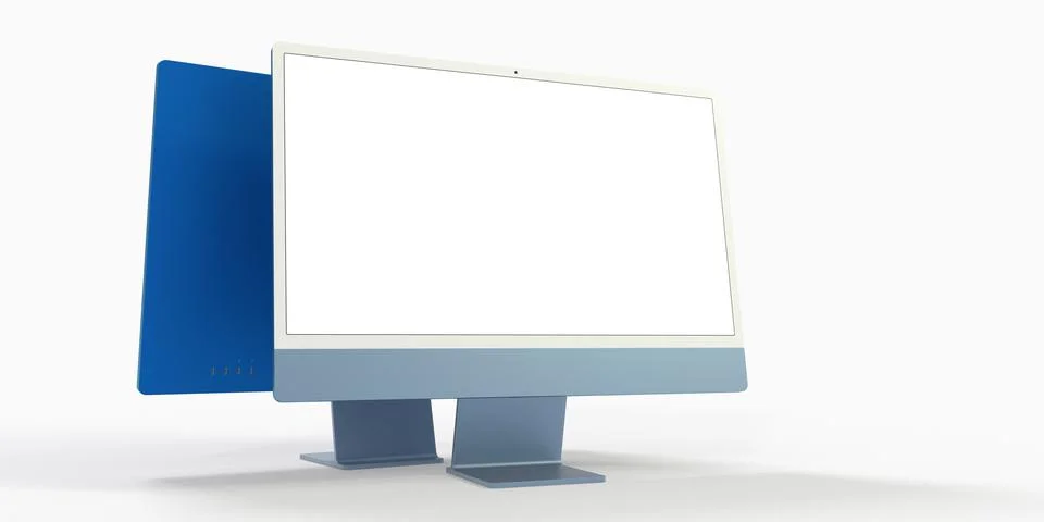 A 3d rendering of a blank computer display with copy space and a blue backsid Stock Illustration