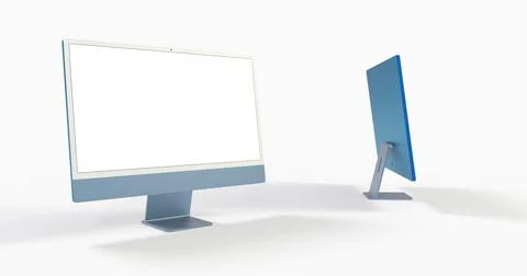 A 3d rendering of a blank computer screen with copy space and a blue backside Stock Illustration