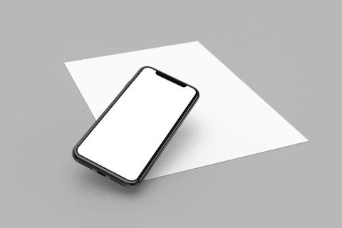 3D Rendering of Blank Full Screen Smart Phone on Paper Stock Illustration
