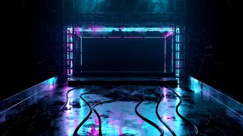 3D rendering of a blank mockup of a neon sign. Stock Illustration