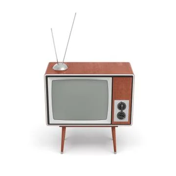 3d rendering of a blank retro TV set with an antenna stands on a low four legged Stock-Illustration