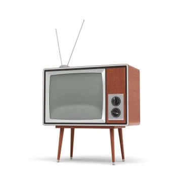 3d rendering of a blank retro TV set with an antenna stands on a low four legged Stock Illustration
