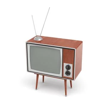 3d rendering of a blank retro TV set with an antenna stands on a low four legged Stock Illustration