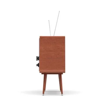 3d rendering of a blank retro TV set with an antenna stands on a low four legged Stock Illustration