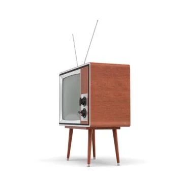 3d rendering of a blank retro TV set with an antenna stands on a low four legged Stock Illustration