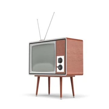 3d rendering of a blank retro TV set with an antenna stands on a low four legged Stock Illustration