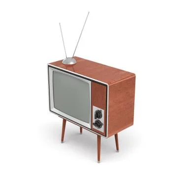 3d rendering of a blank retro TV set with an antenna stands on a low four legged Stock Illustration