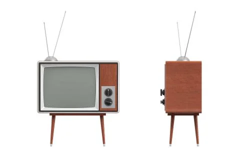 3d rendering of a blank retro TV set with an antenna stands on a low four legged Stock Illustration