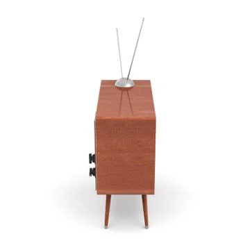 3d rendering of a blank retro TV set with an antenna stands on a low four legged Stock Illustration